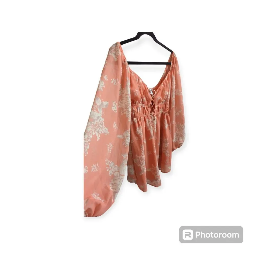 Hello Molly Sweet Harmony Romper Orange Floral Mini Vacation Balloon Slv 4 S - Picture 9 of 13